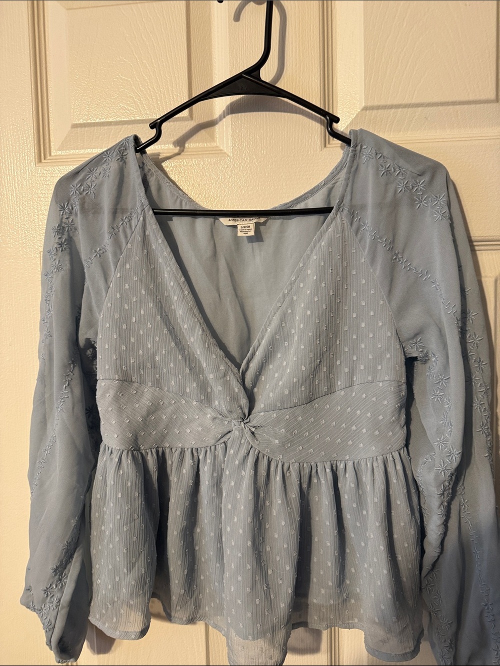American Eagle Outfitters Pale Blue Knot-Front Peplum Top